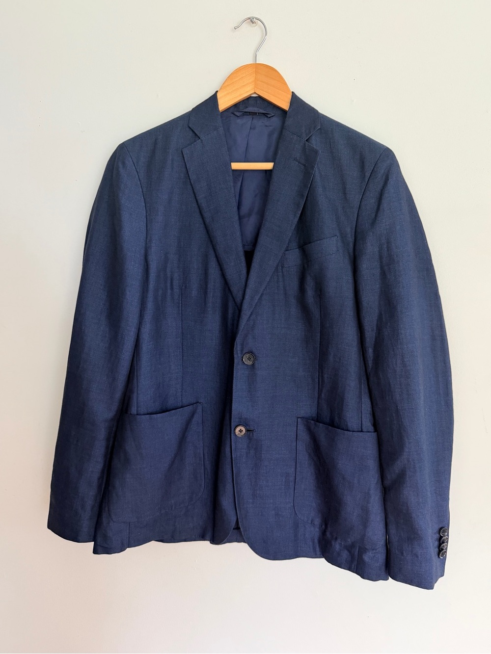 J Lindberg Navy Linen-Blend Notch Lapel Blazer